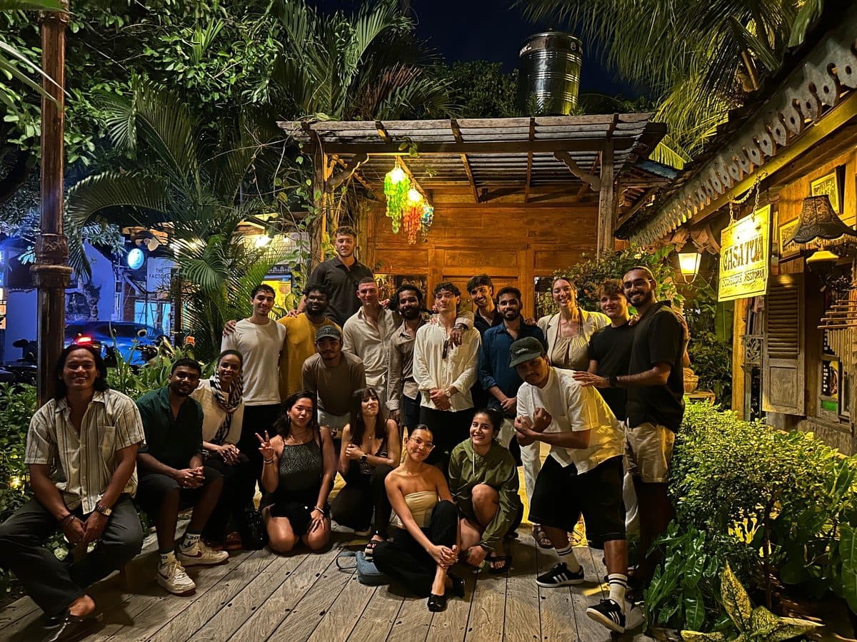 The whole cohort outside Casa Tua after a group dinner in Canggu